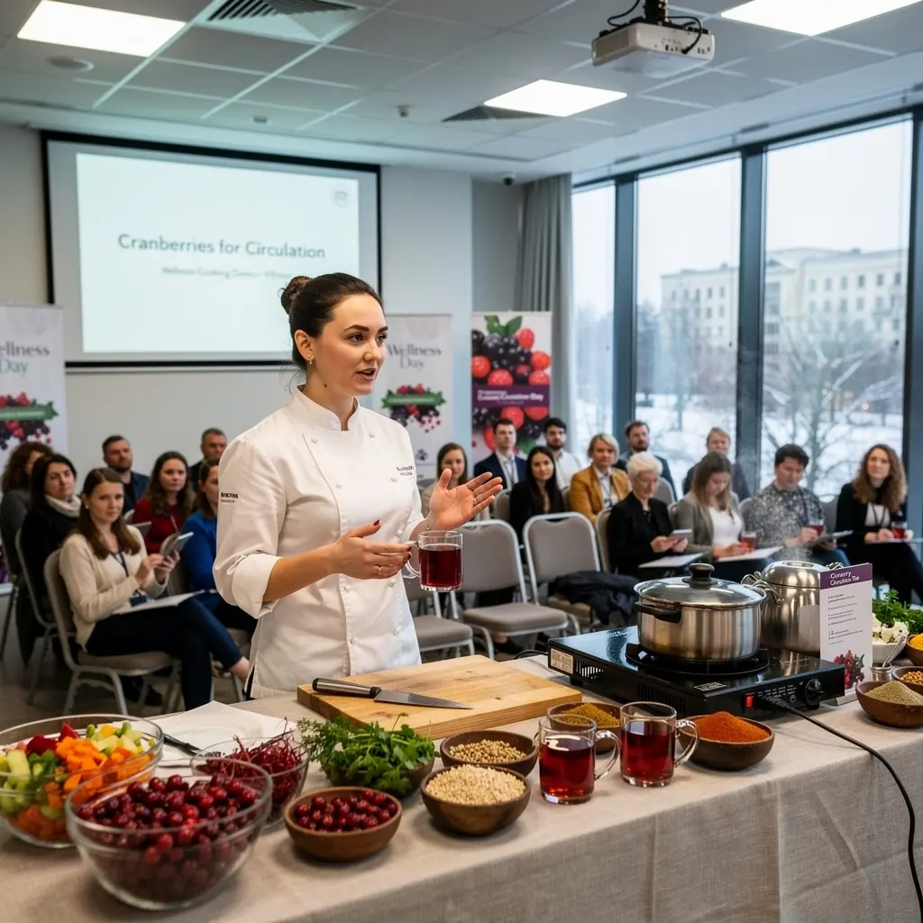 Šviežios spanguolės šalia arbatos puodelio, paruoštos gerti.